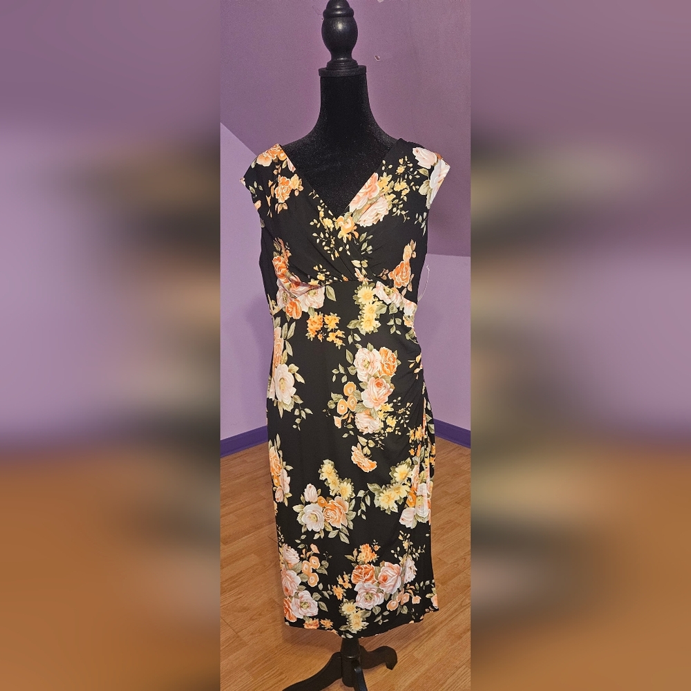 Black Dress With Pink Foral Pattern